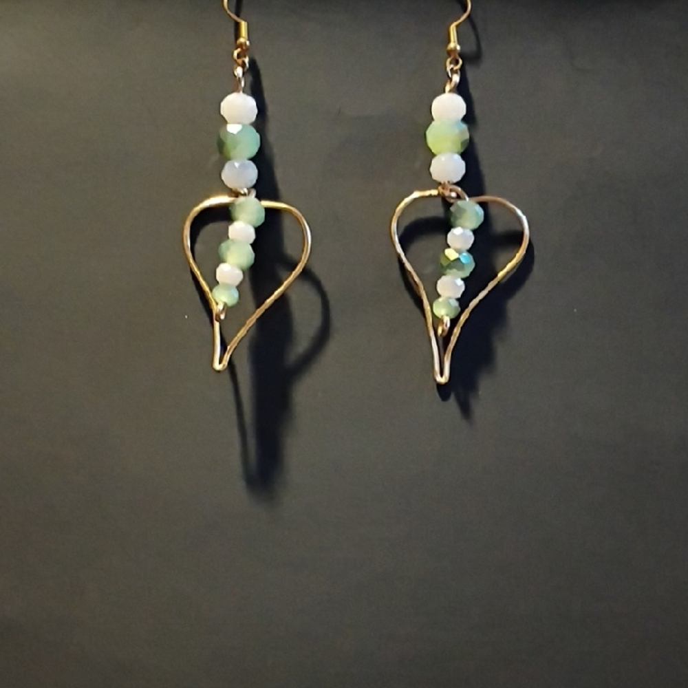 Elegant Gold and White Heart Drop Earrings